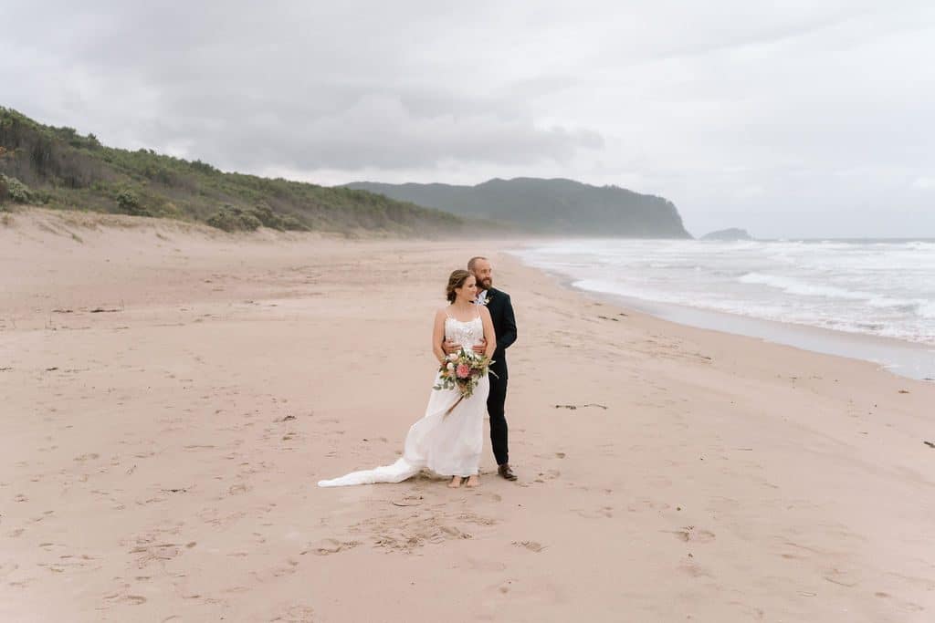 Bride and groom at Opoutere Beach